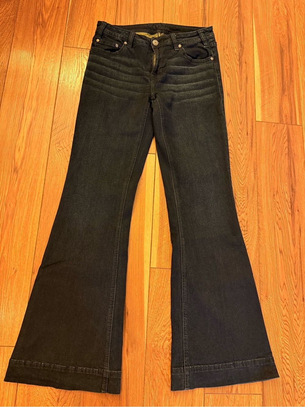 High-Rise Black Flared Jeans — Wide Leg Women's dark Denim